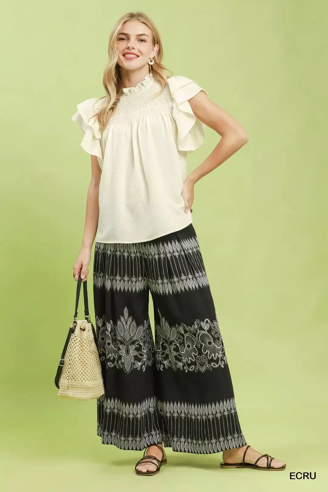 Umgee Smocked Ruffle Sleeve Textured Top sold by Zulily product image thumbnail 4