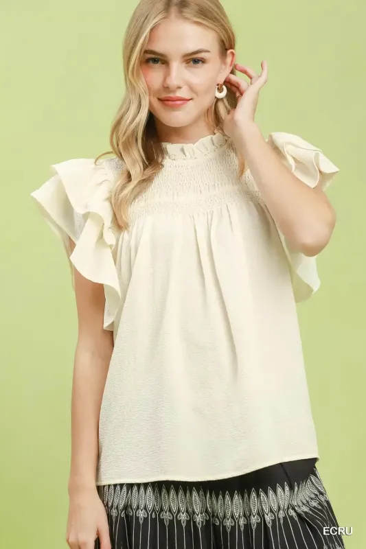 Umgee Smocked Ruffle Sleeve Textured Top made by Zulily