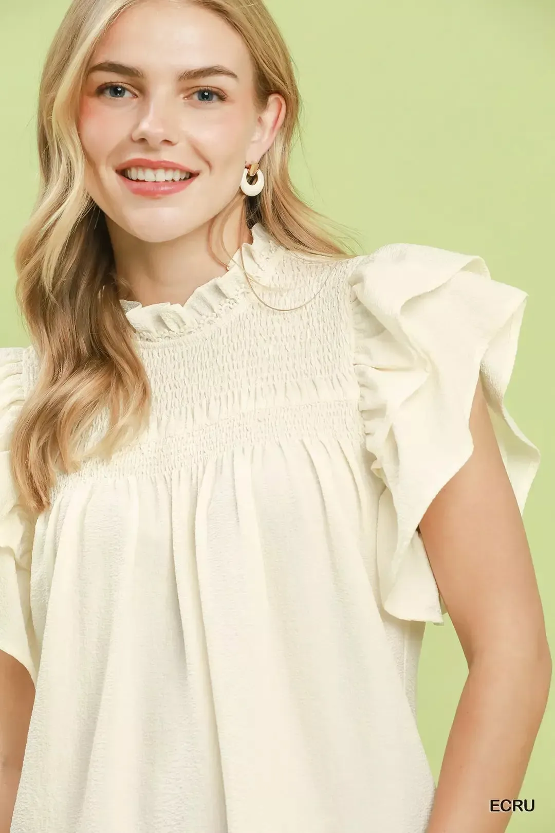 Umgee Smocked Ruffle Sleeve Textured Top sold by Zulily product image thumbnail 5