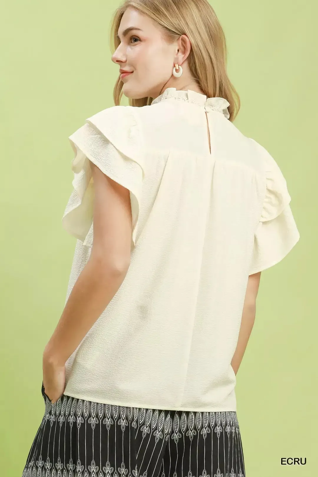 Umgee Smocked Ruffle Sleeve Textured Top sold by Zulily product image thumbnail 3