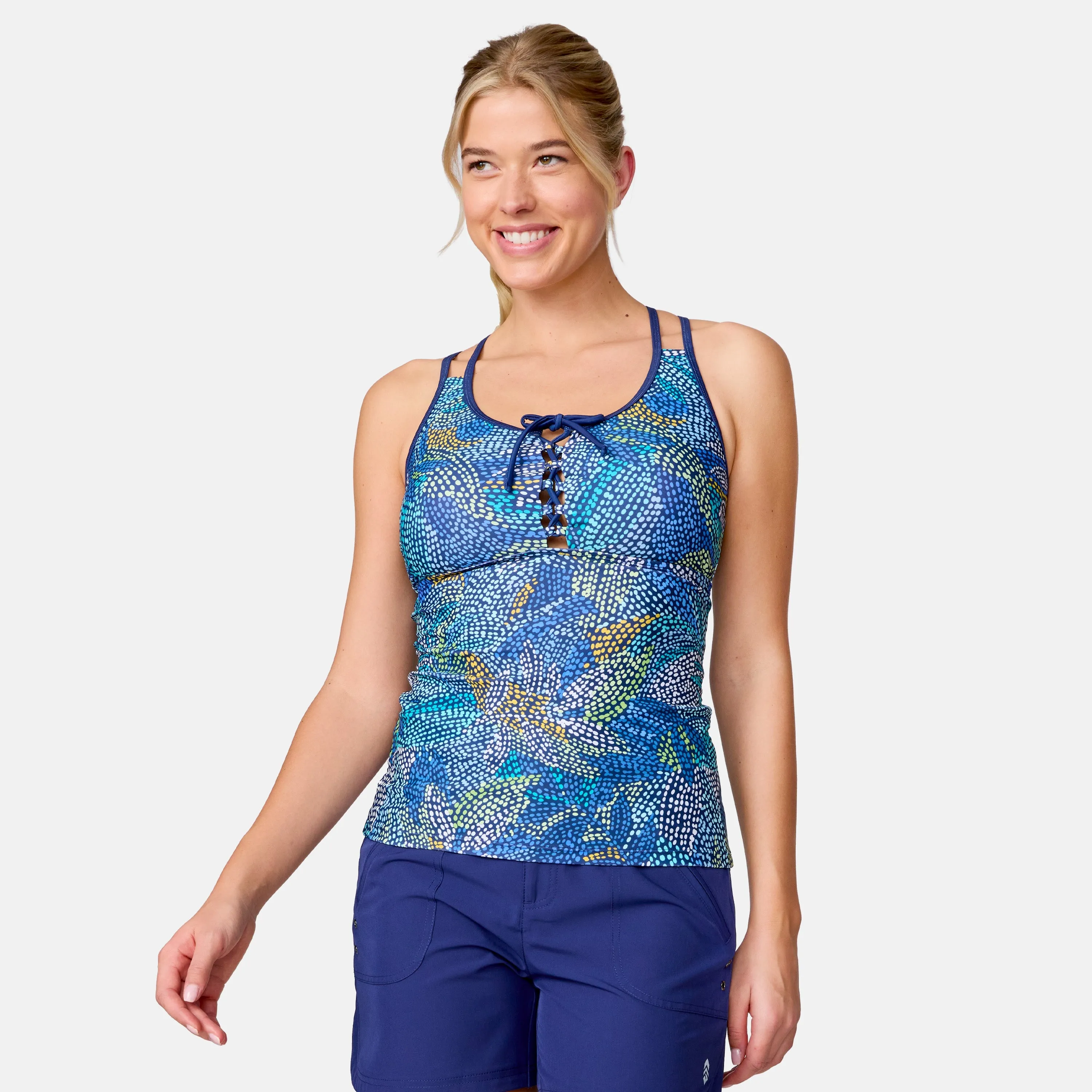 Women's Fresco Lace-Up Racerback Tankini Top sold by Zulily