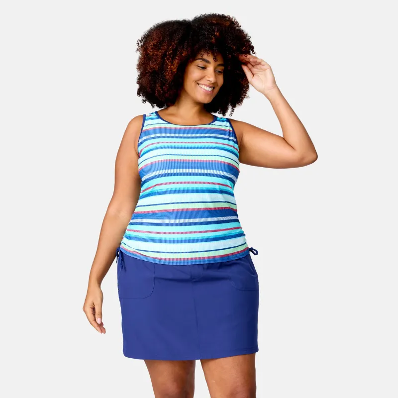 Women's Plus Size Marina Stripe Full Side Shirring Tankini Top made by Free Country