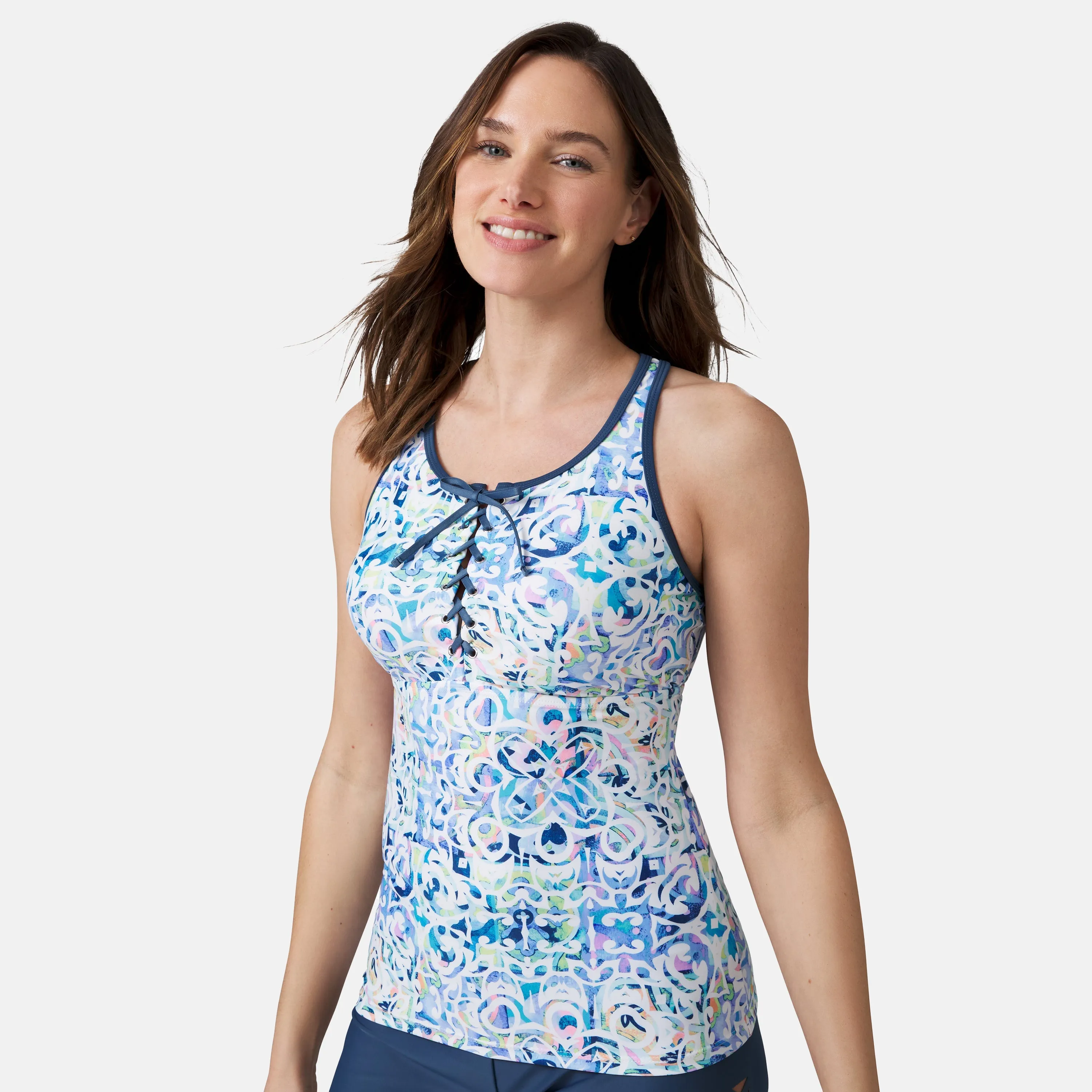 Women's Mosaic Mirage Lace Up Racerback Tankini Top sold by Zulily product image thumbnail 5