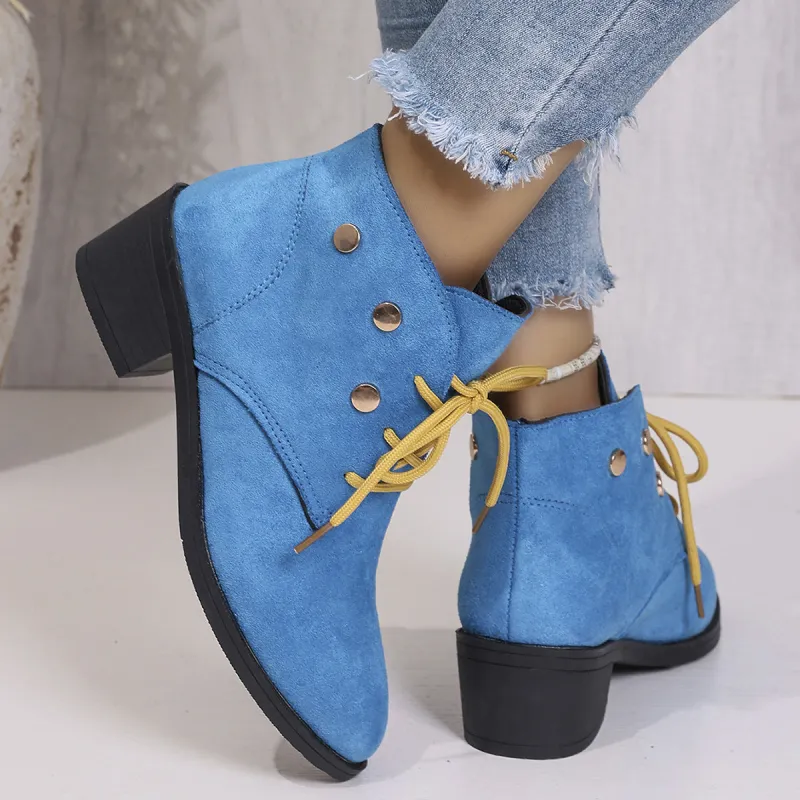 Women's Chunky Heel Pointed-Toe Lace-Up Ankle Boots made by Zulily