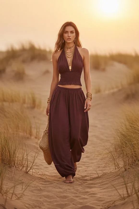 Women's Sleeveless Backless Halter Top & Wide-Leg Pants Set sold by Zulily product image thumbnail 2
