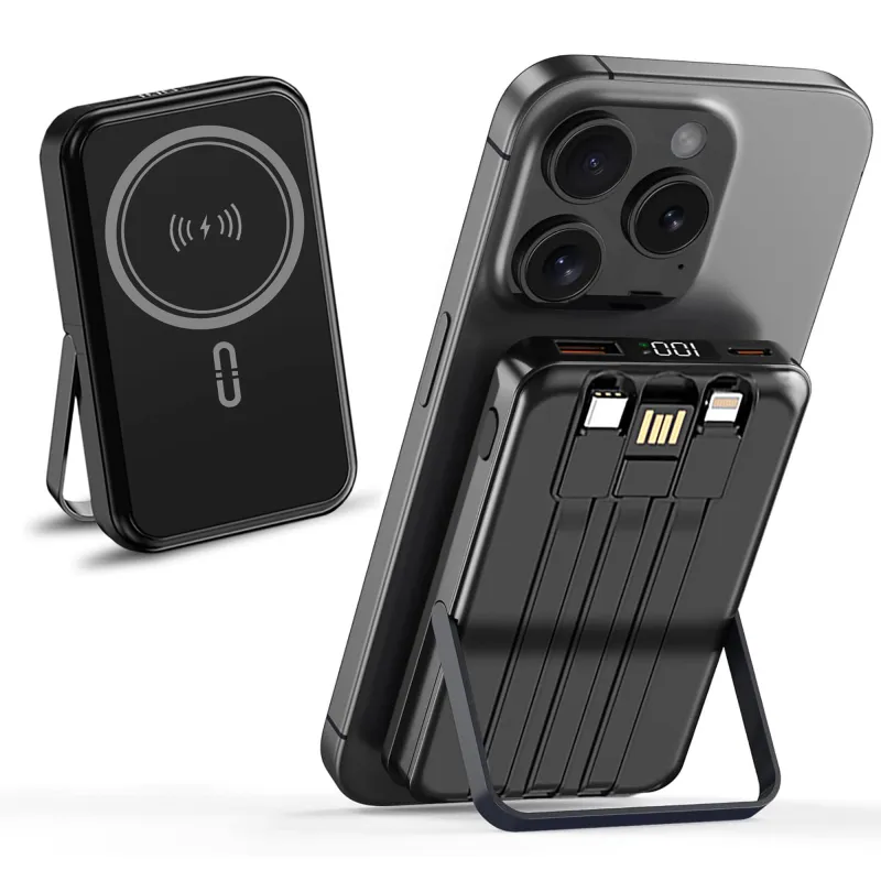 Alpha Digital - 10,000mAh Magnetic Wireless Charge Power Bank with metal stand + built-in cables made by Zulily