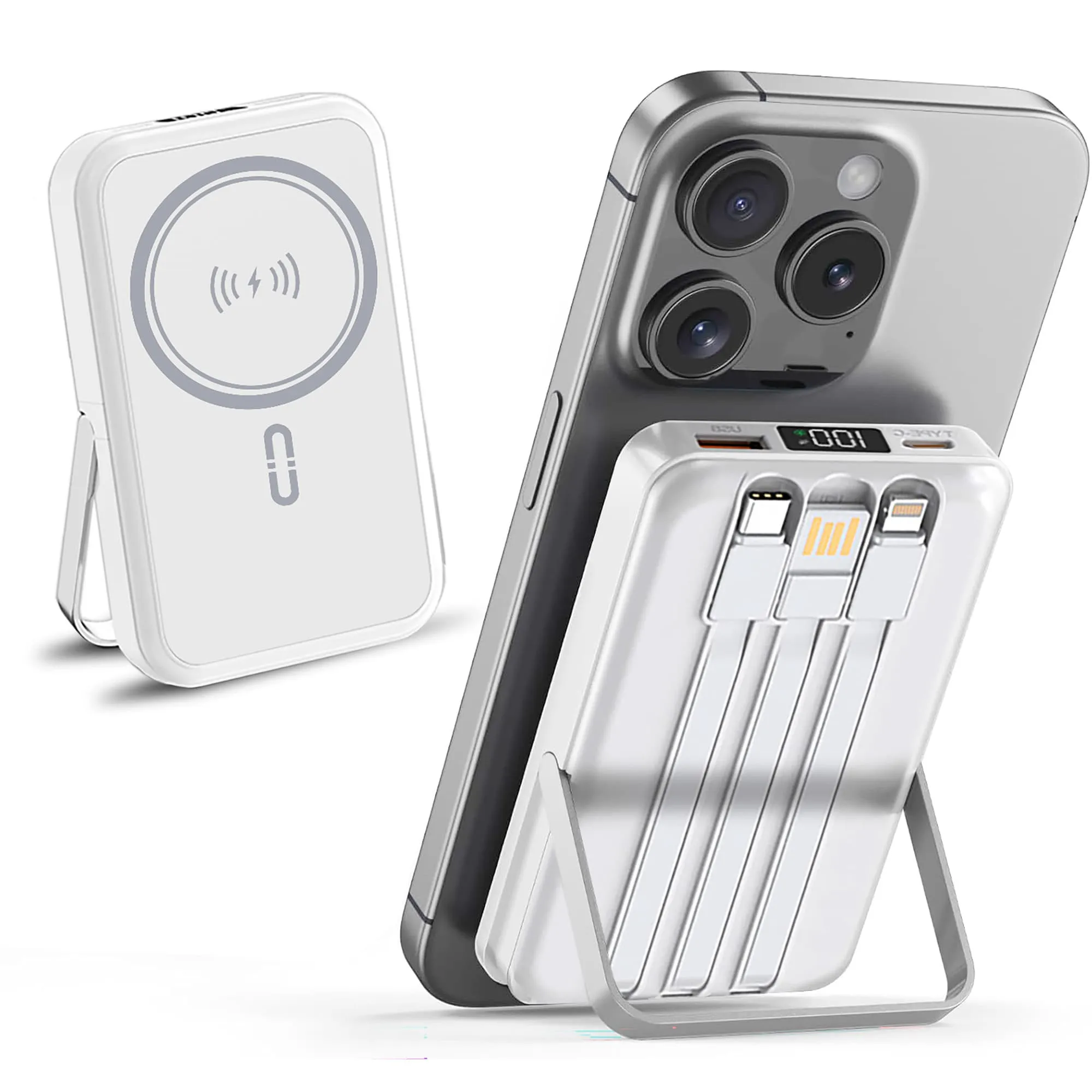 Alpha Digital - 10,000mAh Magnetic Wireless Charge Power Bank with metal stand + built-in cables sold by Zulily product image thumbnail 2