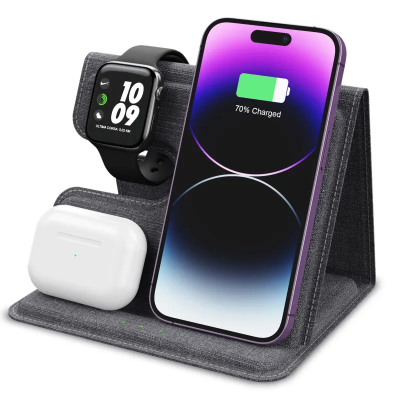 Alpha Digital - 3-in-1 Leather 18W Wireless Charger - SmartPhone, Earbuds & SmartWatch made by Zulily