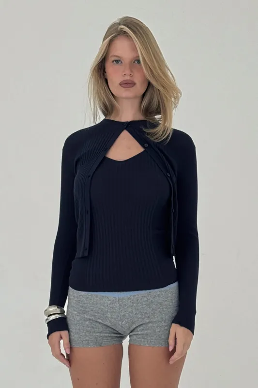 Ribbed Knit Cardigan in Navy made by Zulily