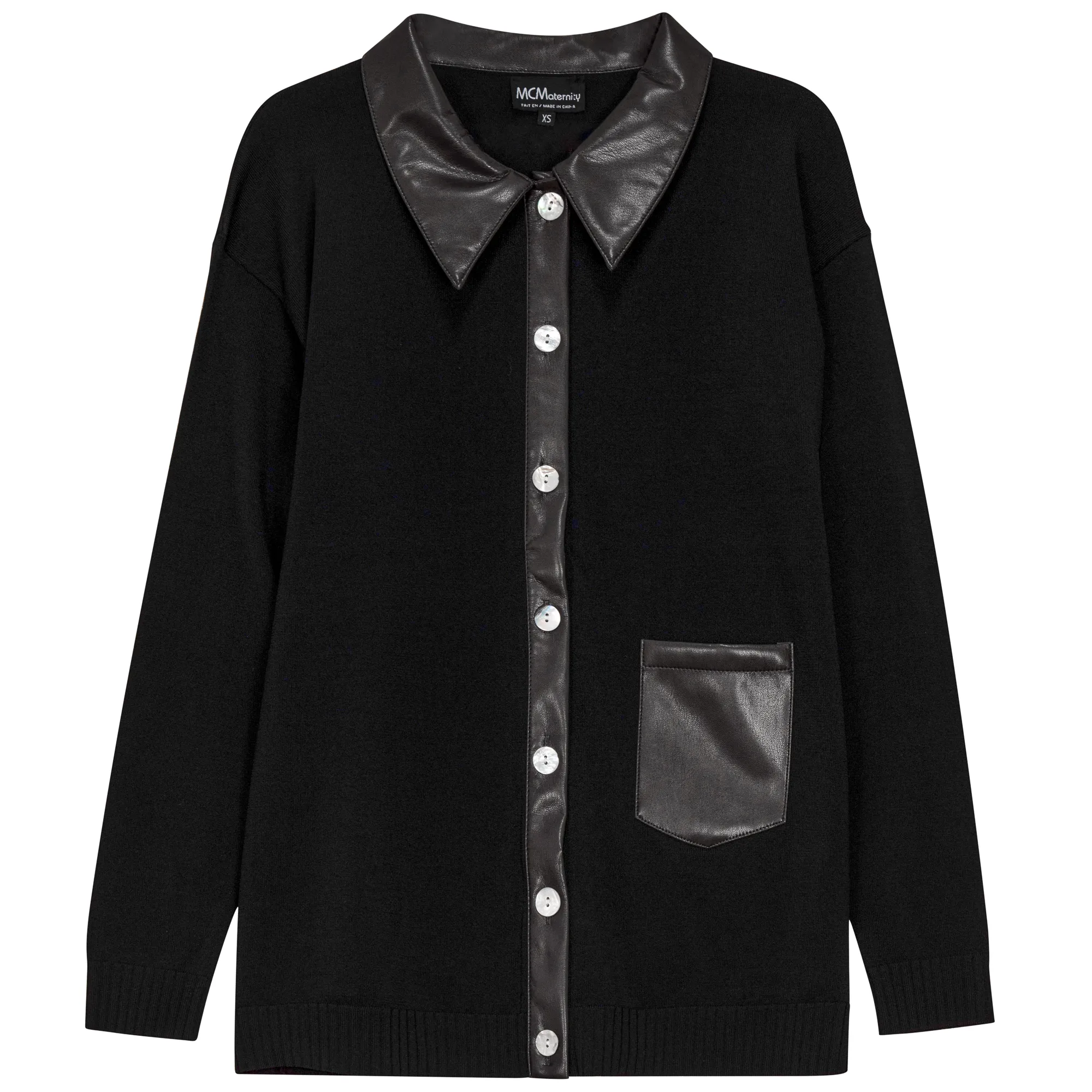 Maternity Knit Leather Combo Cardigan sold by Zulily
