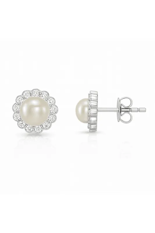 Silver Pearl Halo Earrings made by Zulily