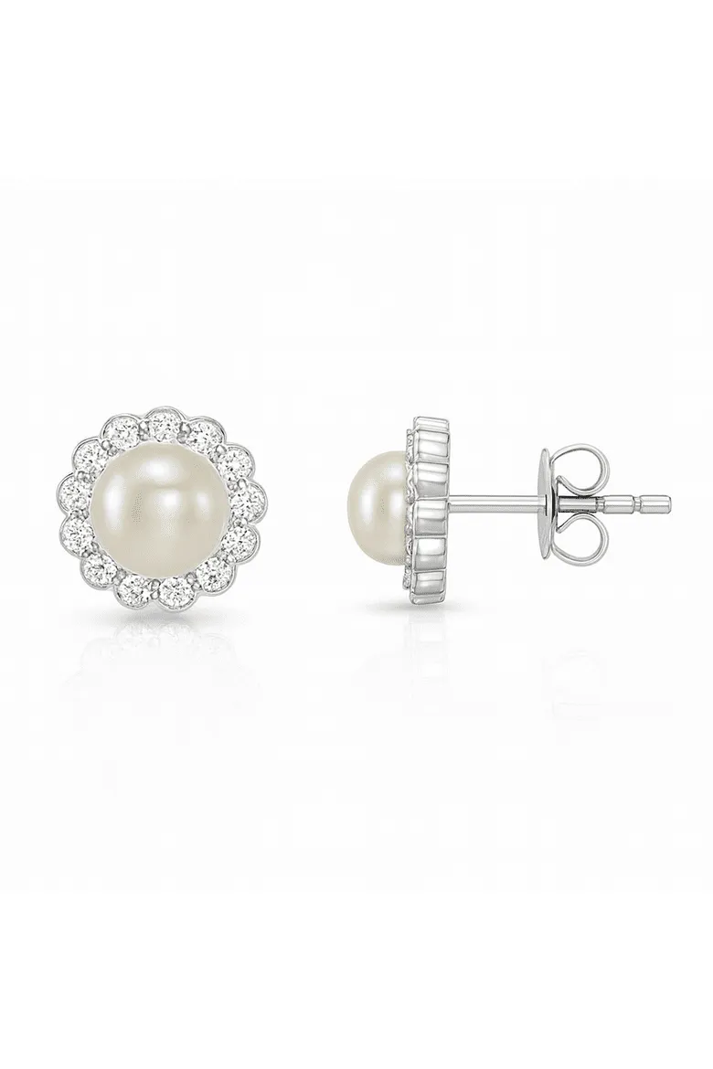 Silver Pearl Halo Earrings sold by Zulily