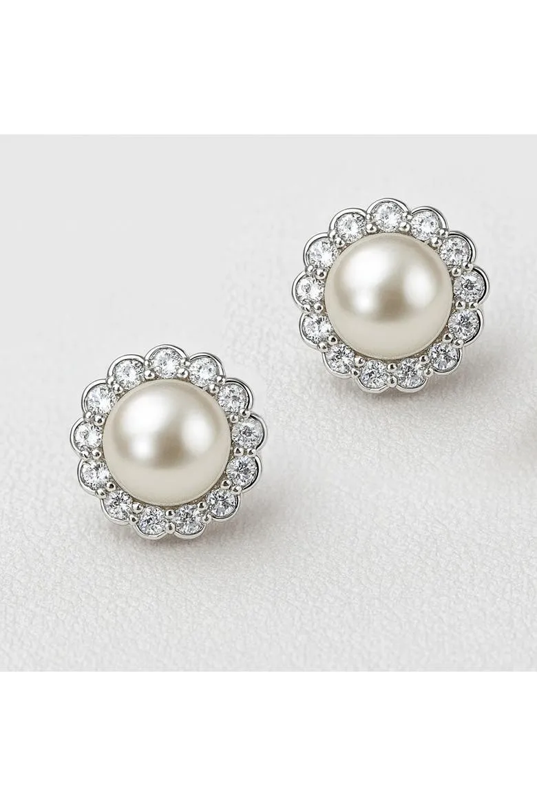Silver Pearl Halo Earrings sold by Zulily product image thumbnail 2