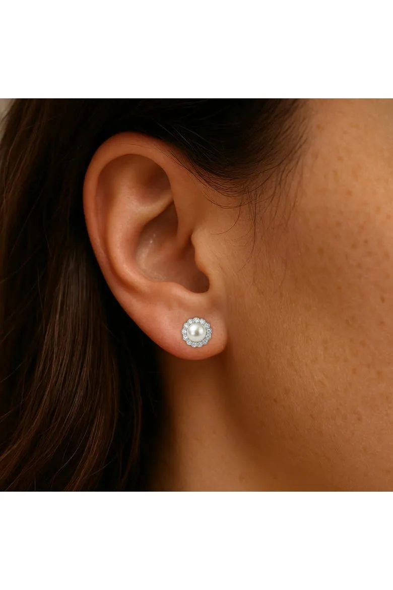Silver Pearl Halo Earrings sold by Zulily product image thumbnail 3