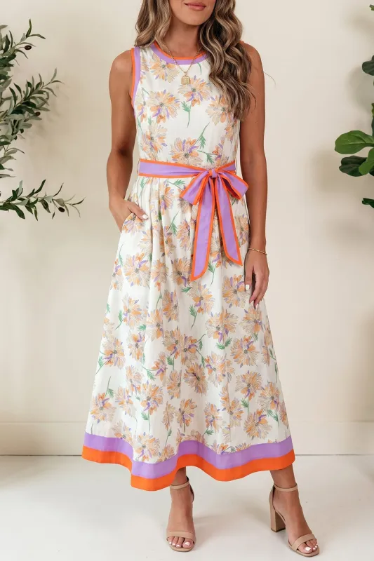 Threaded Pear Daphne Belted Sleeveless Maxi Dress made by Threaded Pear