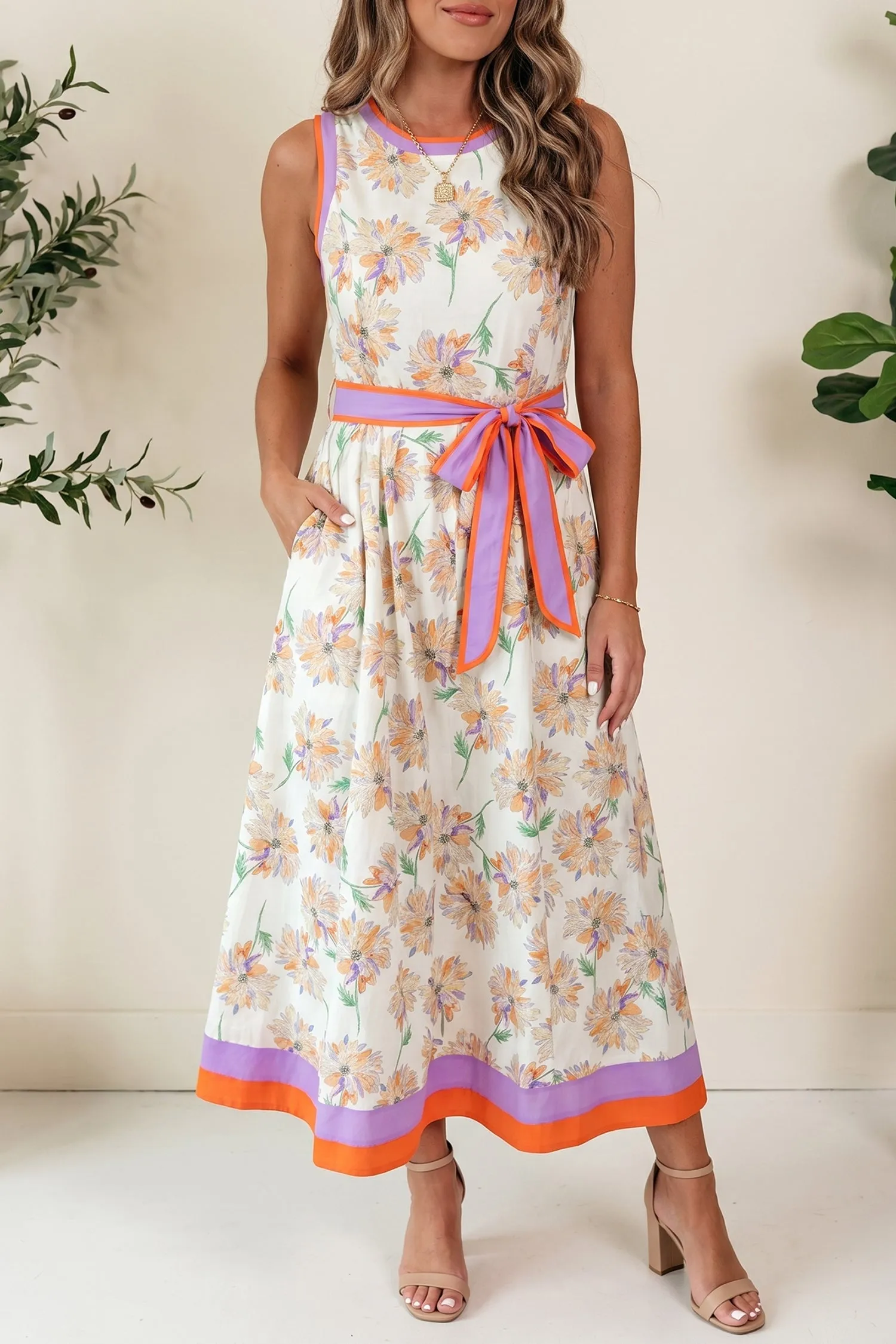 Threaded Pear Daphne Belted Sleeveless Maxi Dress sold by Zulily