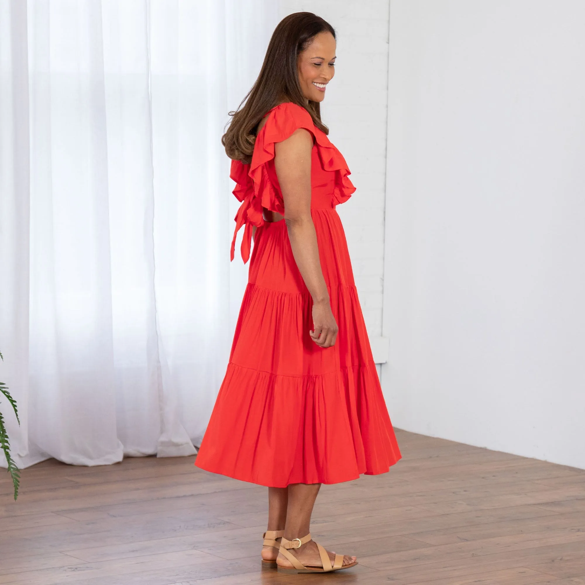 Open Back Ruffle Midi Dress sold by Zulily product image thumbnail 3