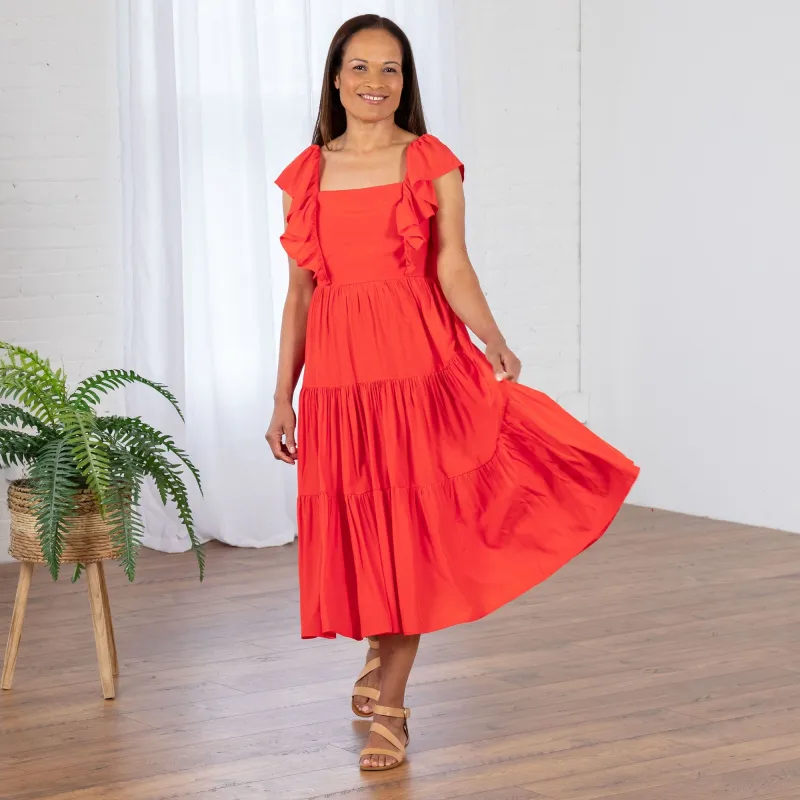 Open Back Ruffle Midi Dress made by GreaterGood