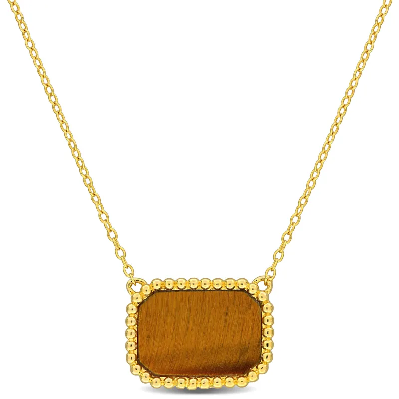 5 CT TGW Tiger eye Necklace With Chain Yellow Silver Length (inches): 17 made by Zulily