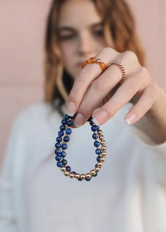 Lapis Lazuli : 14k Gold Filled Beaded Sun + Moon || Stretch Bracelets made by Zulily