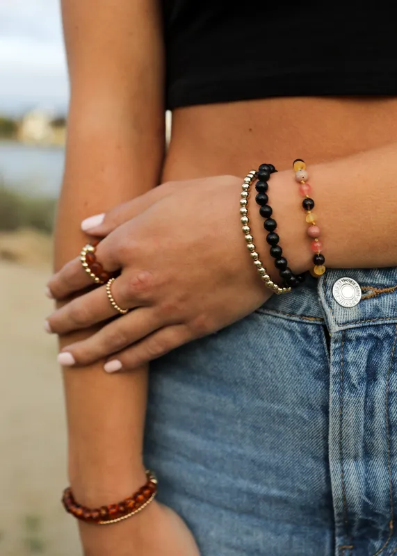 Raw Honey Baltic Sea Amber : Smokey Quartz + Rhodonite|| Anklet or Bracelet made by Zulily