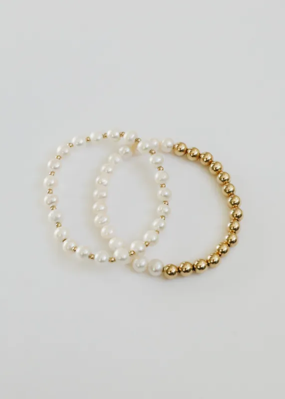 Pearl : 14k Gold Filled Sun + Moon || Stretch Bracelets made by Zulily