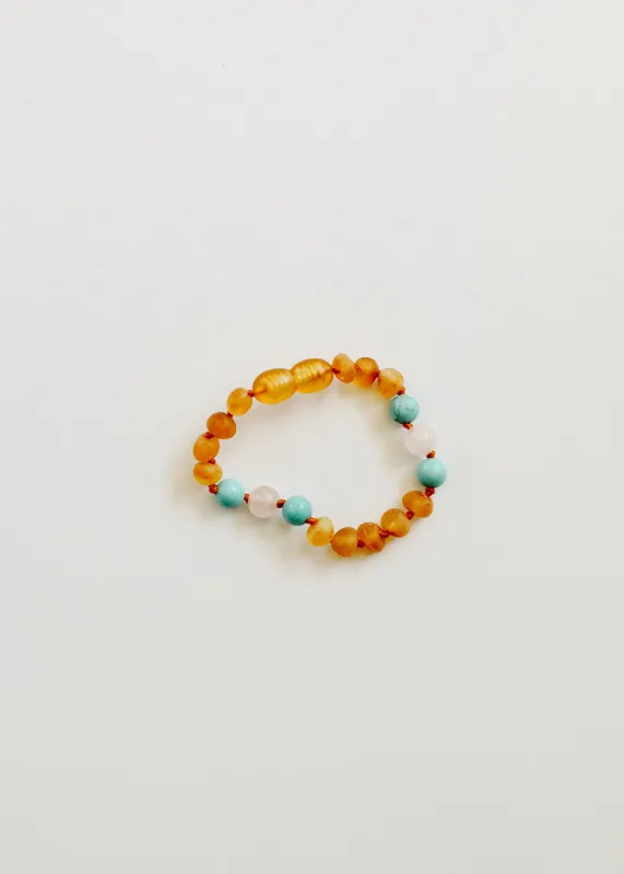 Raw Honey Baltic Amber and Natural Turquoise + Rose Quartz || Anklet or Bracelet made by Zulily