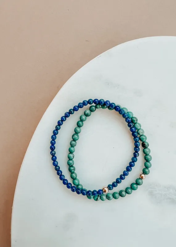 Lapis Lazuli + 14K Gold Filled Beaded Stretch Bracelet made by Zulily