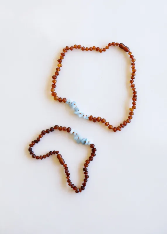 Raw Cognac Baltic Amber + Aquamarine || Necklace Set made by Zulily