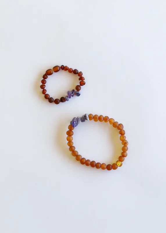 Raw Cognac Baltic Amber + Raw Amethyst || Bracelet Set made by Zulily