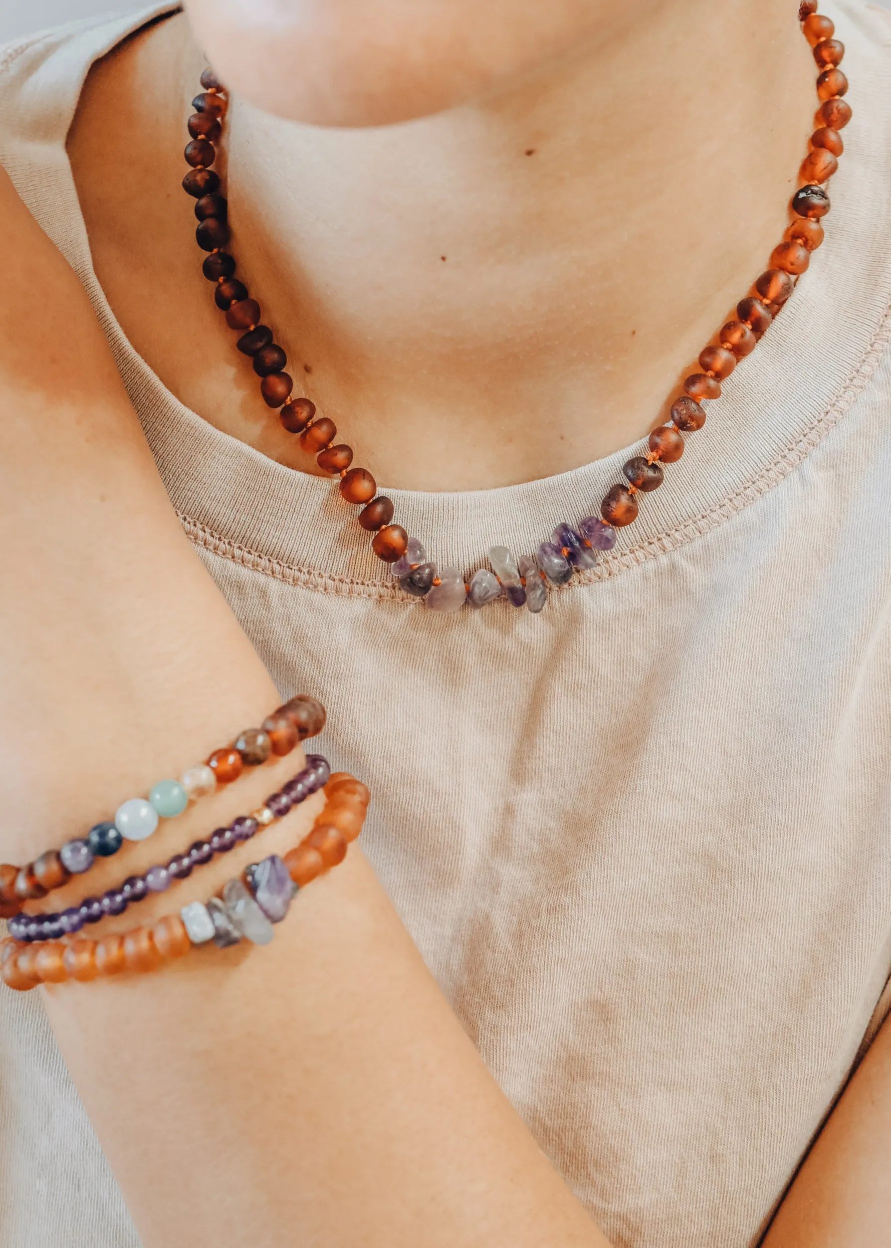 Raw Cognac Baltic Amber + Raw Amethyst || Adult Bracelet sold by Zulily product image thumbnail 3