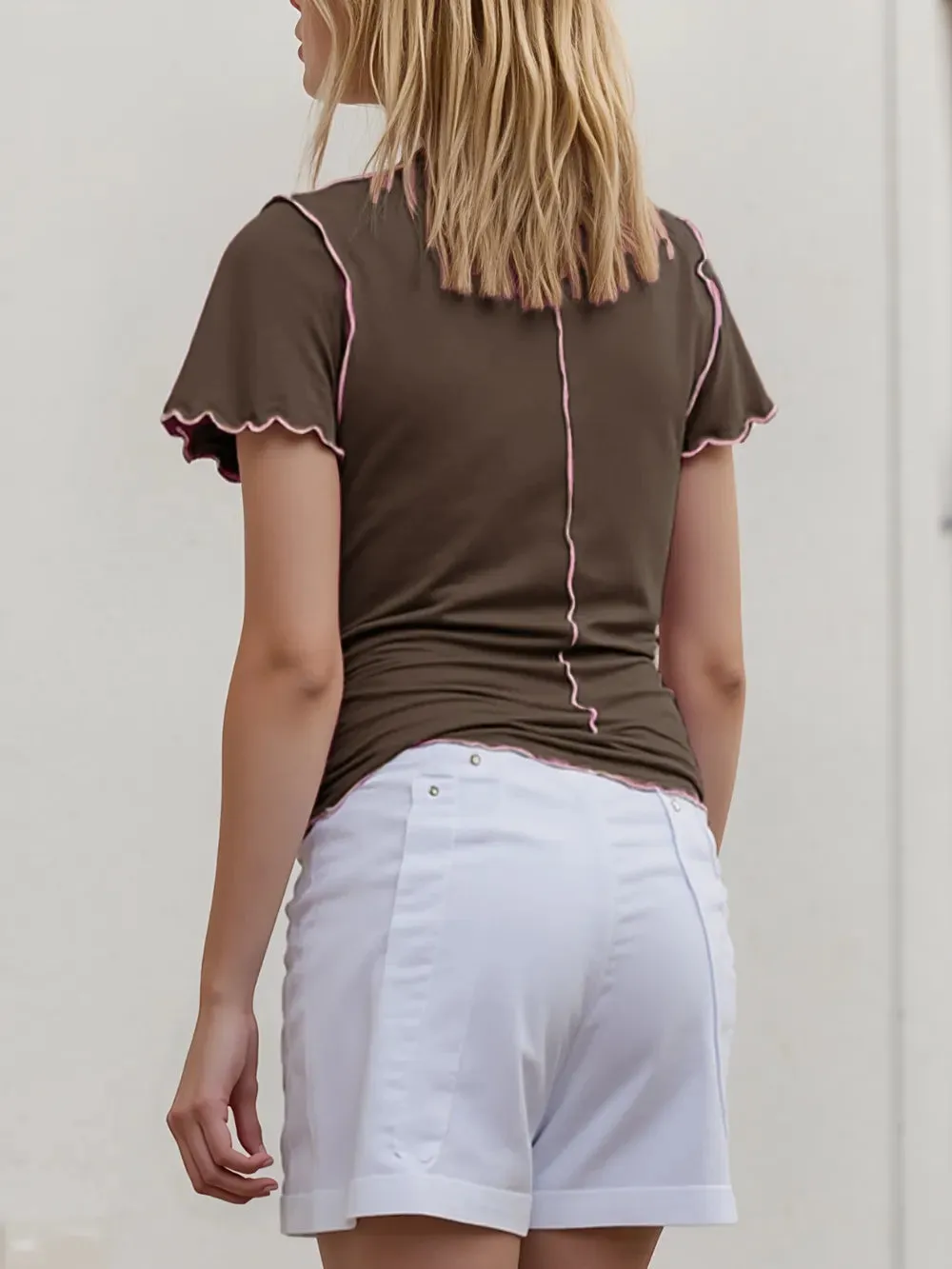 Basic Bae Contrast Trim Mock Neck Short Sleeve T-Shirt sold by Zulily product image thumbnail 3