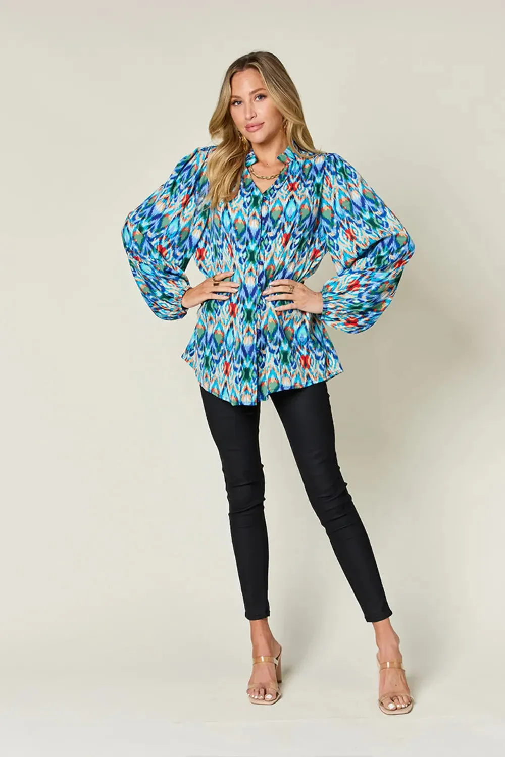Double Take Full Size Printed Balloon Sleeve Blouse sold by Zulily product image thumbnail 4