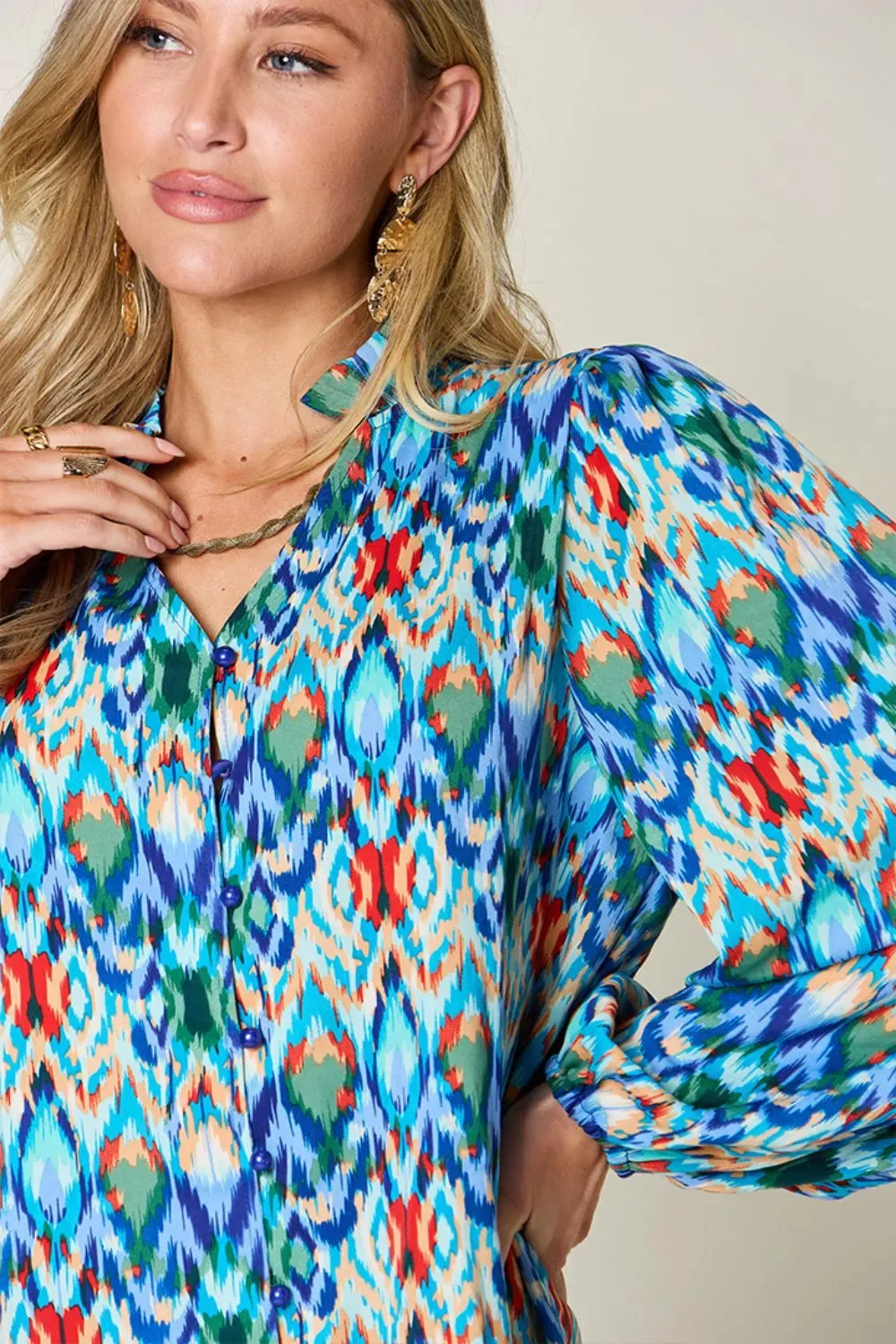 Double Take Full Size Printed Balloon Sleeve Blouse sold by Zulily product image thumbnail 5