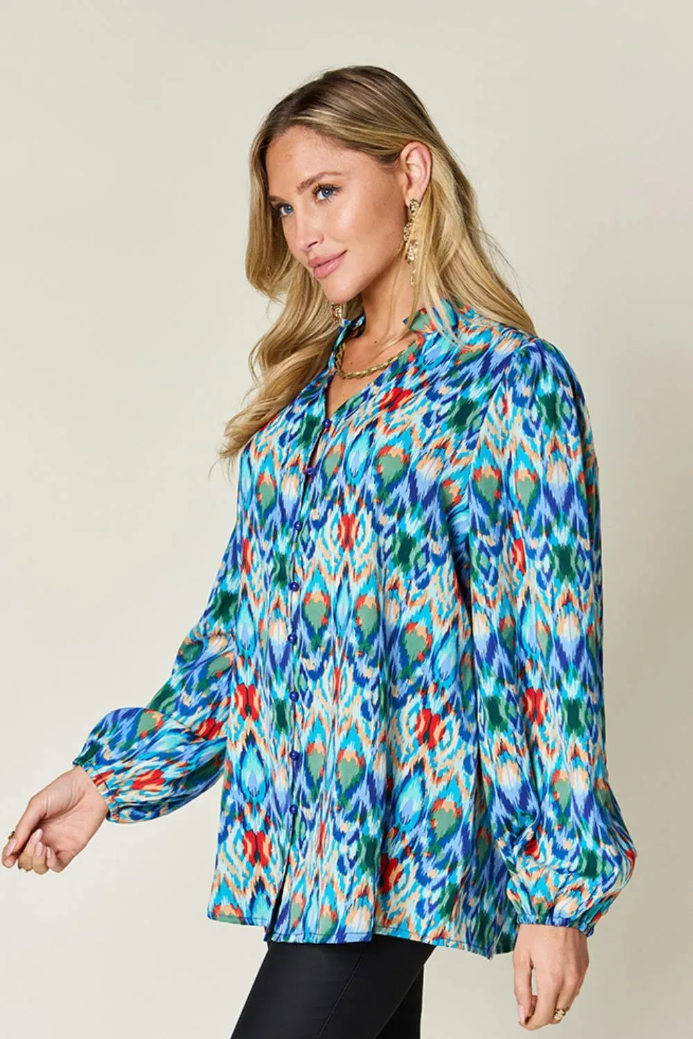 Double Take Full Size Printed Balloon Sleeve Blouse sold by Zulily product image thumbnail 2