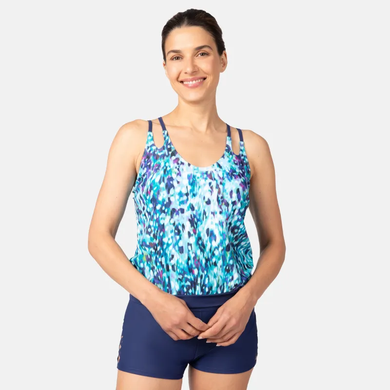 Women's Cascading Skin Double Strap Cut Out Blouson Tankini Top made by Free Country