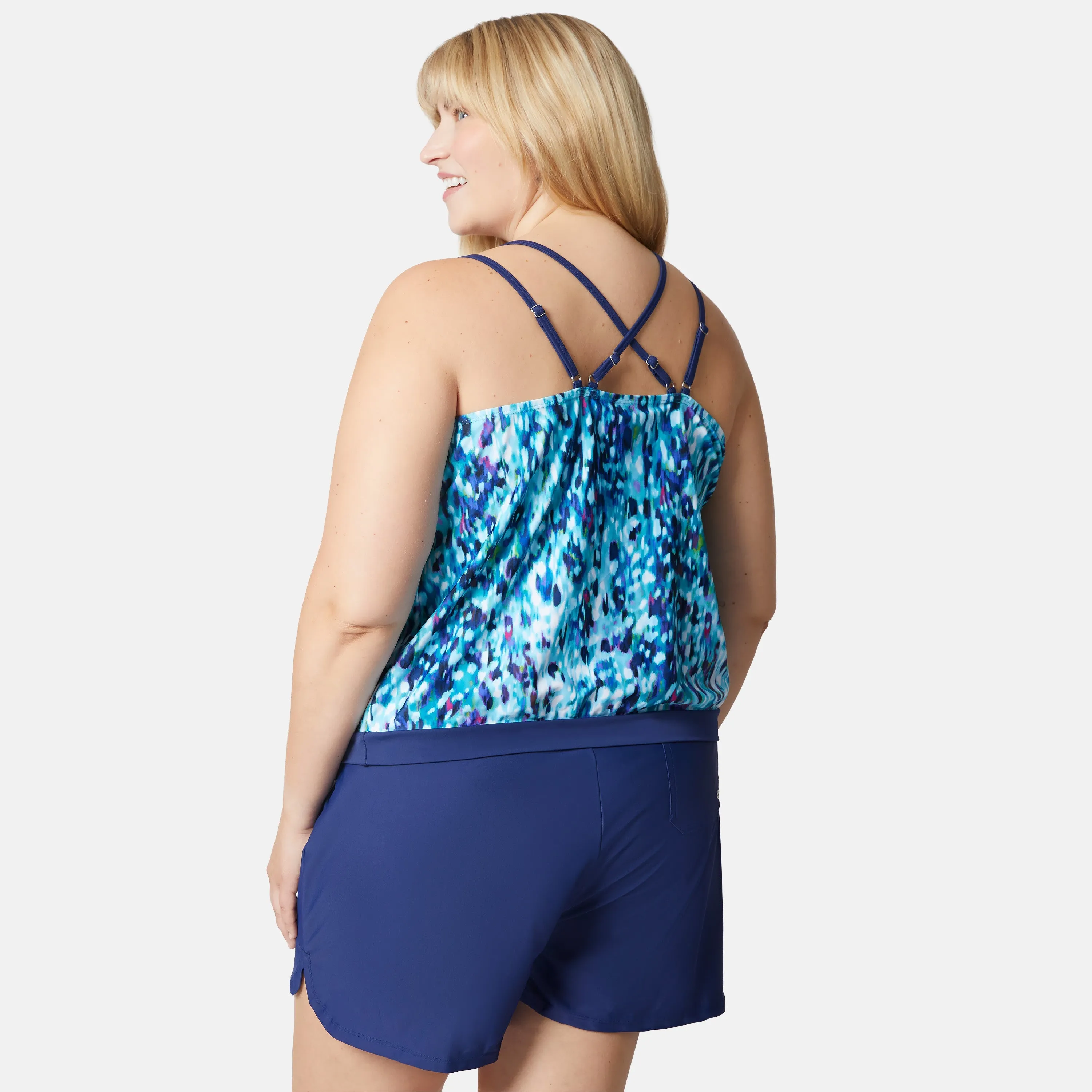 Women's Plus Size Cascading Skin Double Strap Cut Out Blouson Tankini Top sold by Zulily product image thumbnail 4