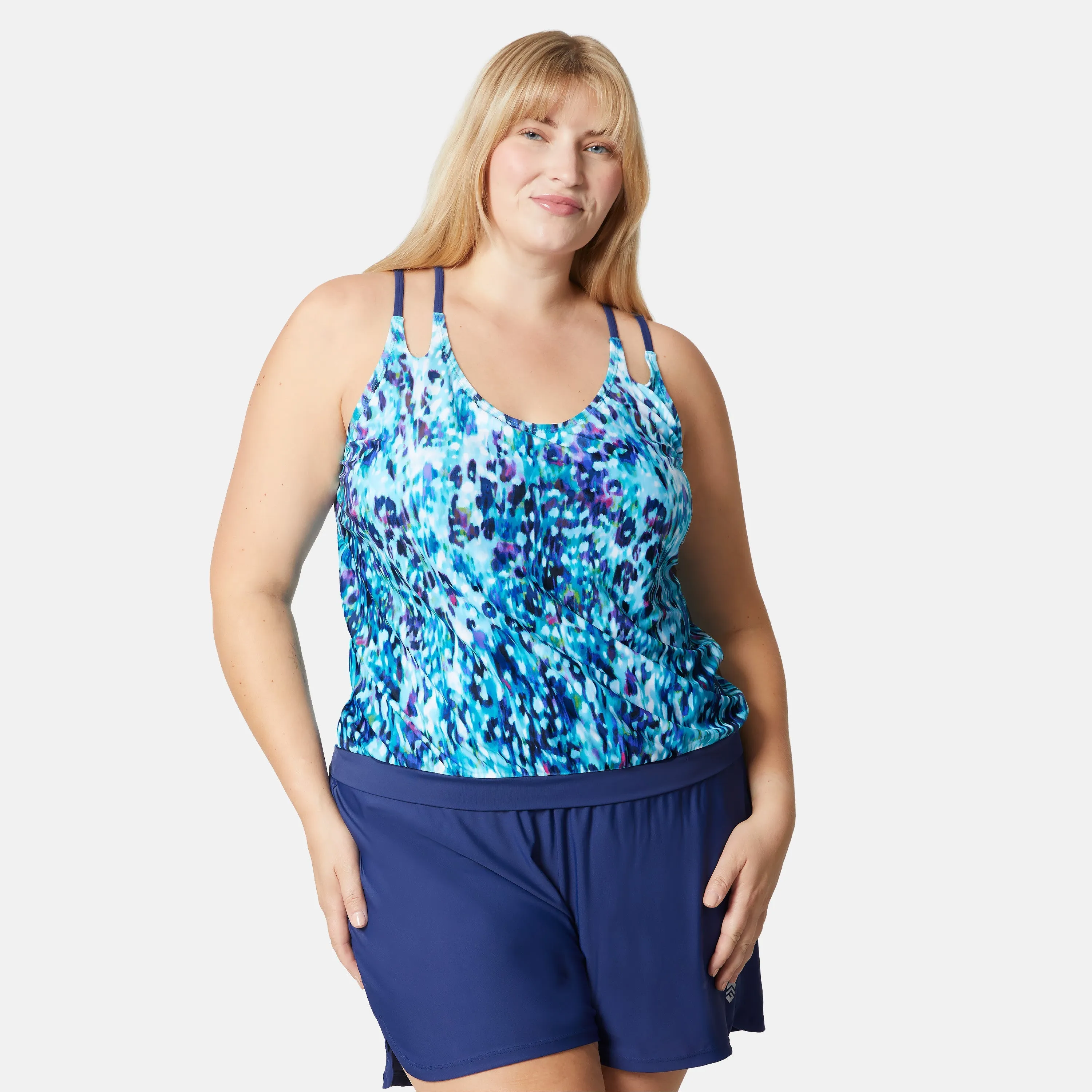Women's Plus Size Cascading Skin Double Strap Cut Out Blouson Tankini Top sold by Zulily product image thumbnail 2