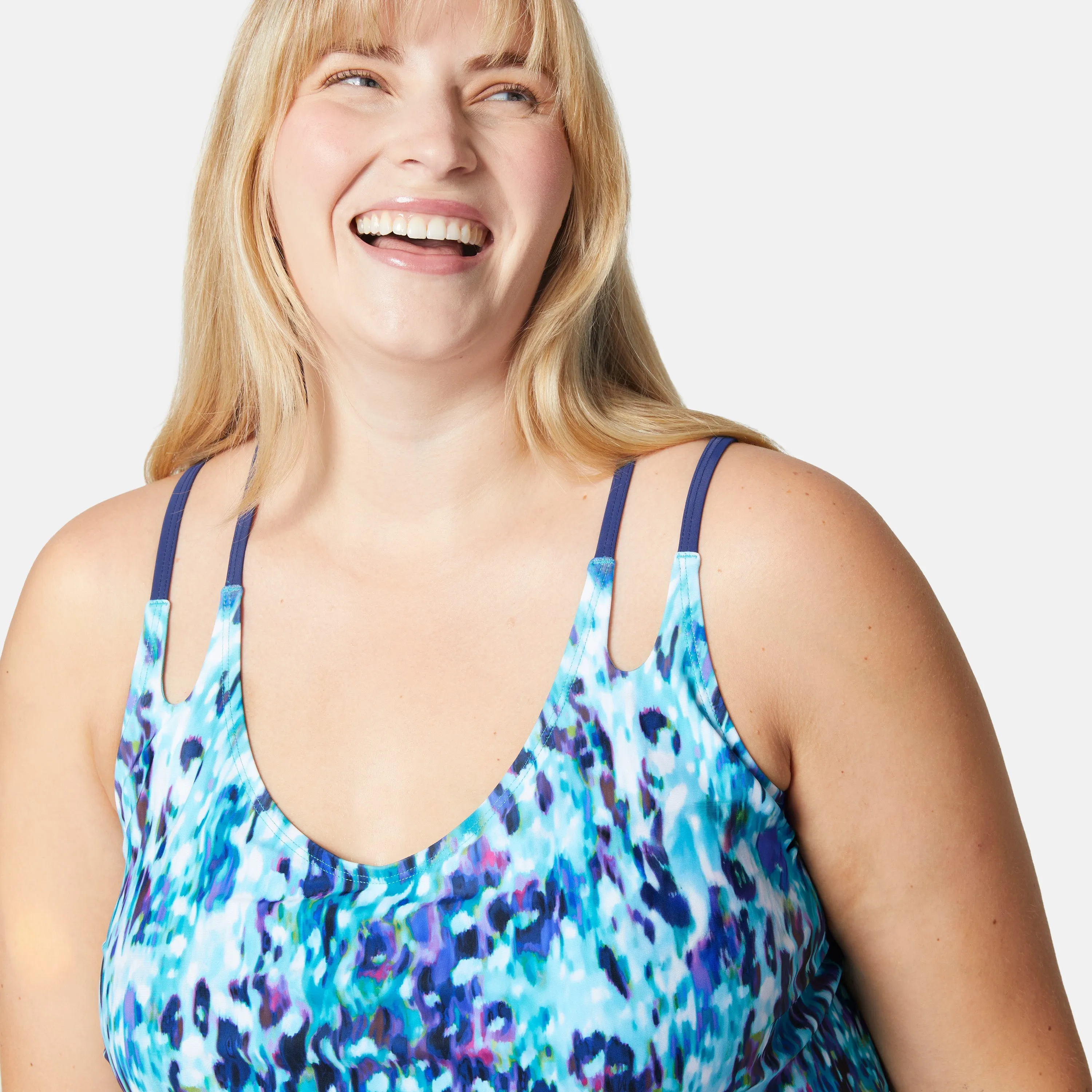 Women's Plus Size Cascading Skin Double Strap Cut Out Blouson Tankini Top sold by Zulily product image thumbnail 3