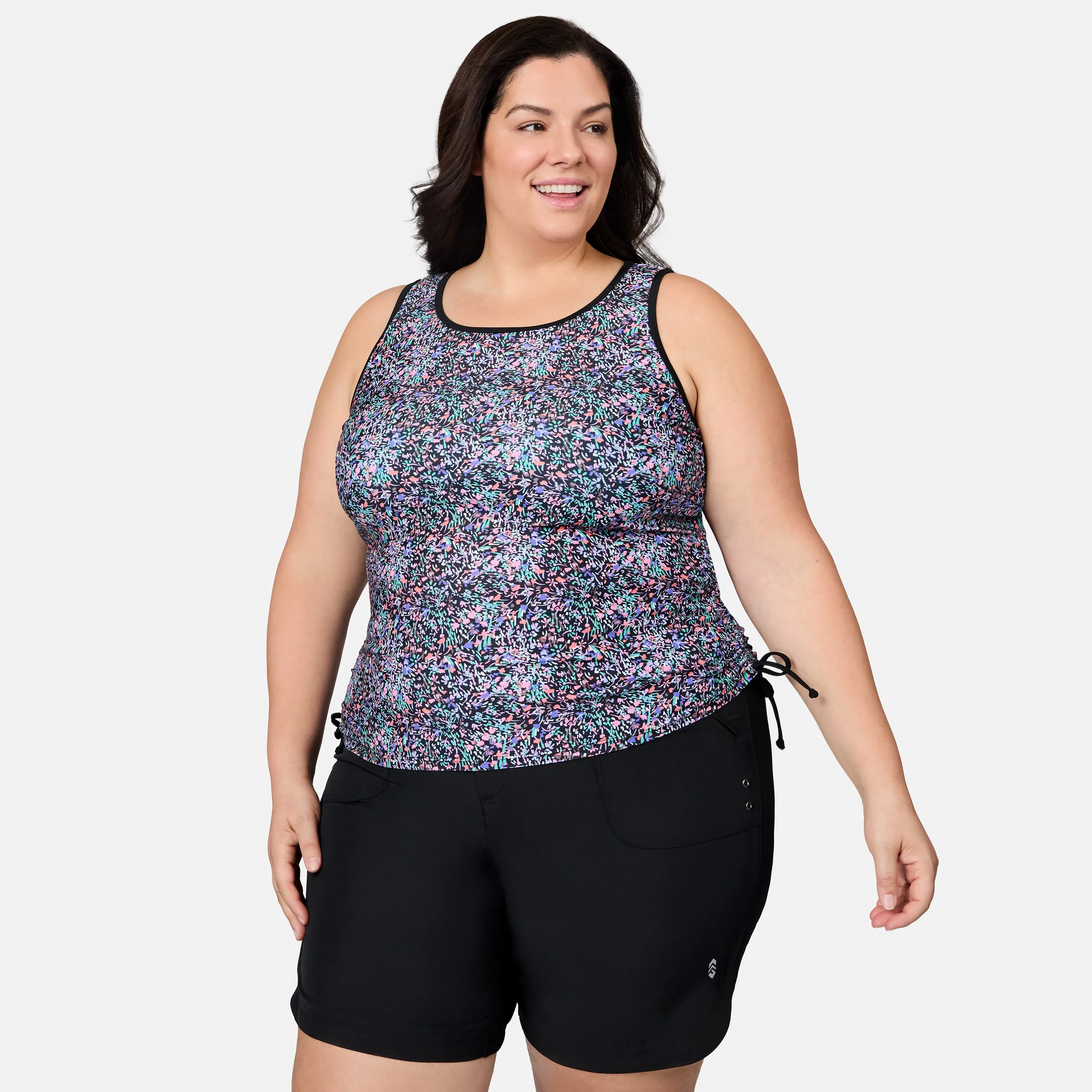 Women's Plus Size Bursting Blooms Full Side Shirring Tankini Top sold by Zulily