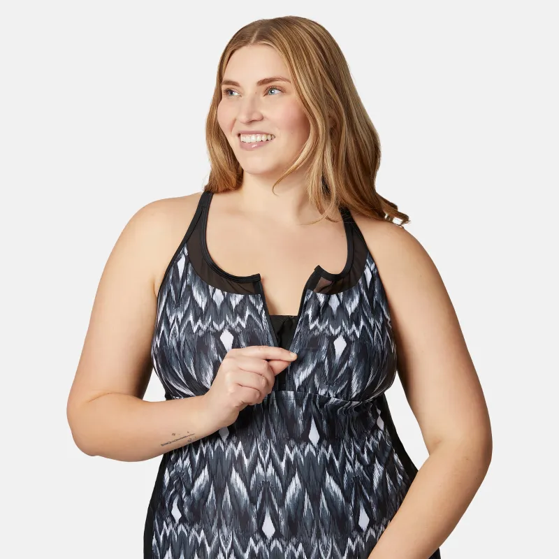 Women's Plus Size Tango Mesh Zip Up Racerback Tankini Top made by Free Country