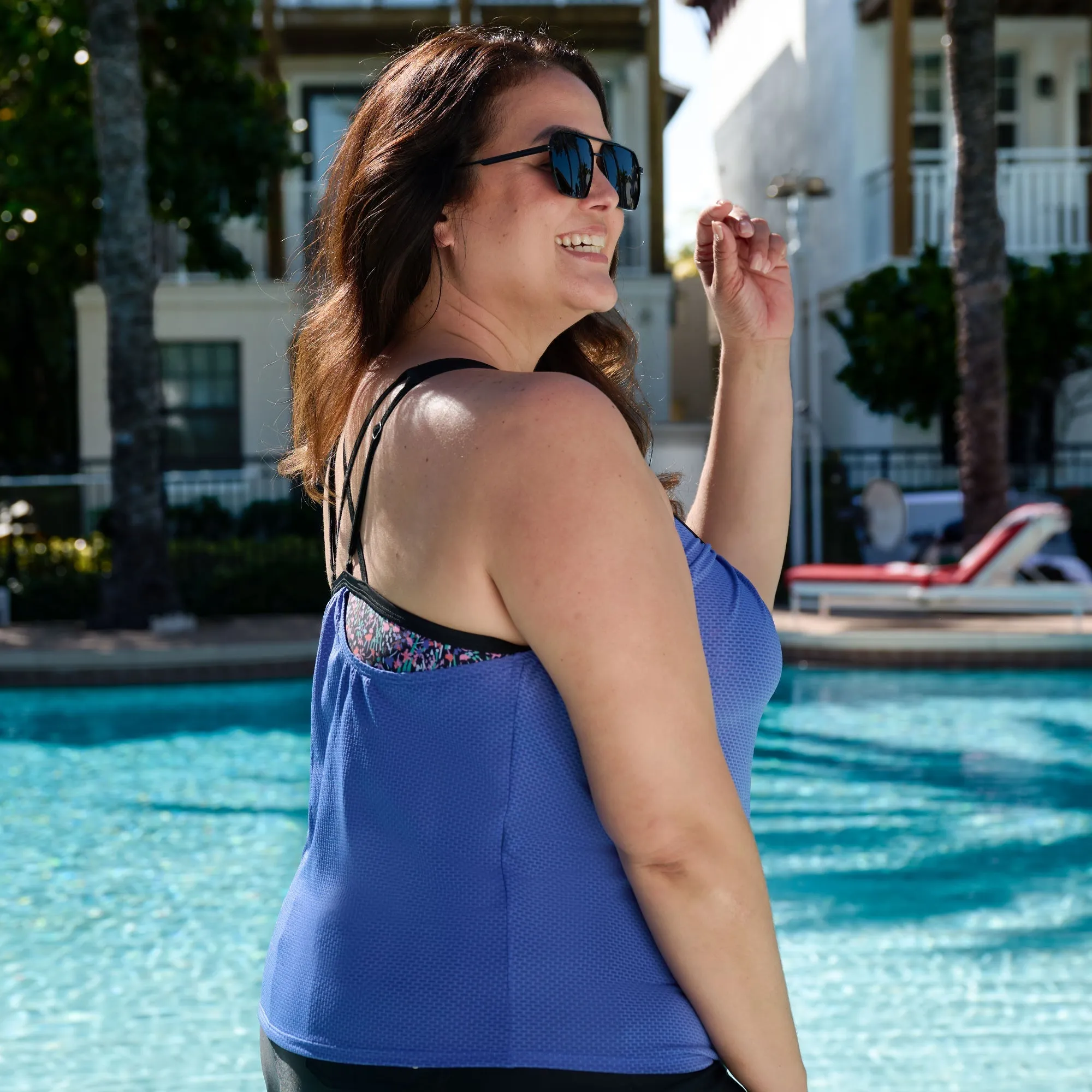 Women's Plus Size Textured Mesh Side Tie Blouson Tankini Top sold by Zulily product image thumbnail 2