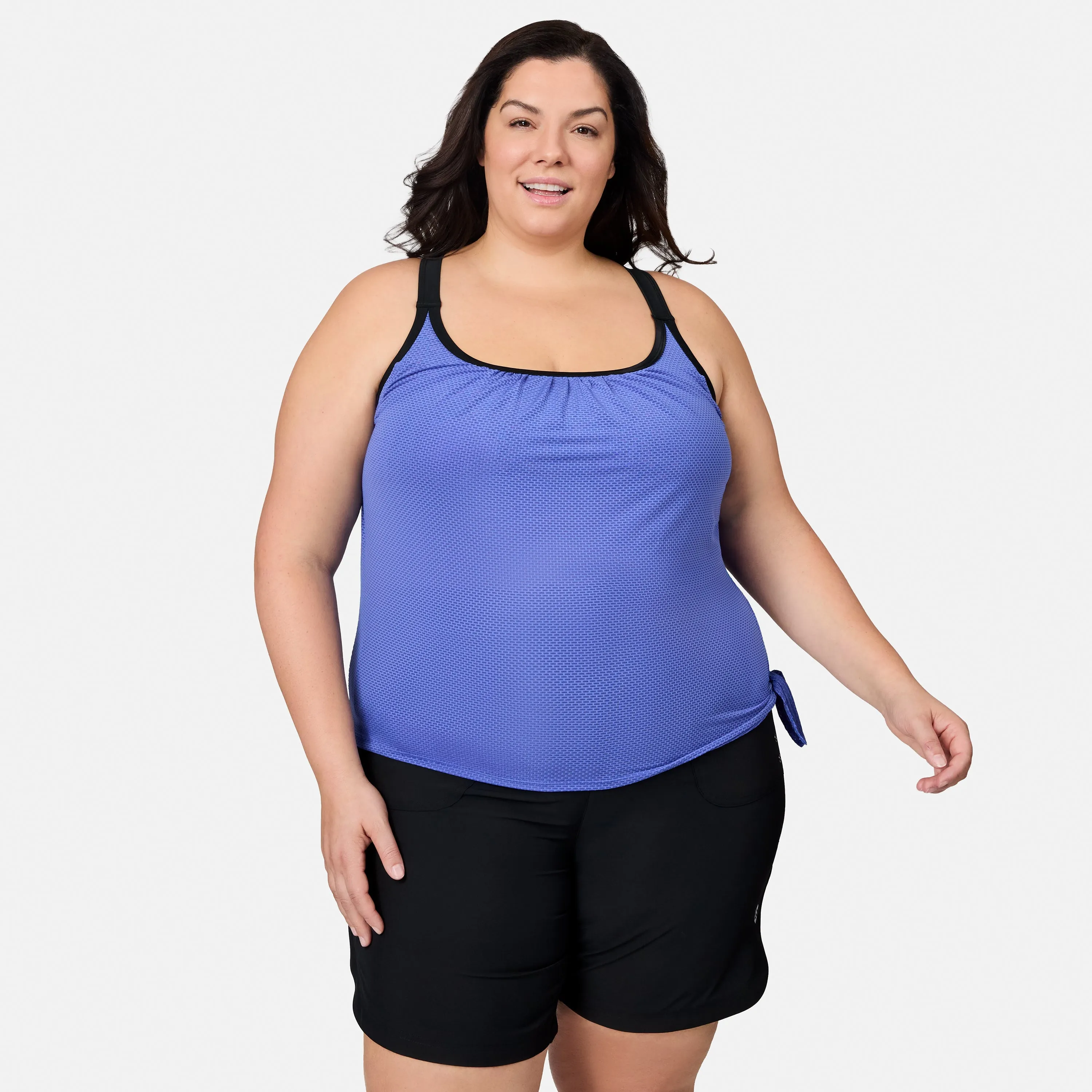 Women's Plus Size Textured Mesh Side Tie Blouson Tankini Top sold by Zulily