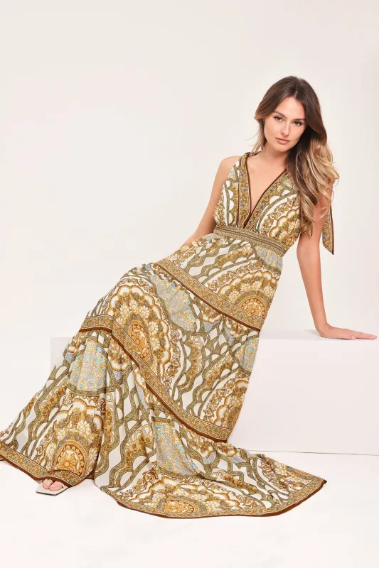 Golden Mosaic Woven Maxi Dress made by Flying Tomato