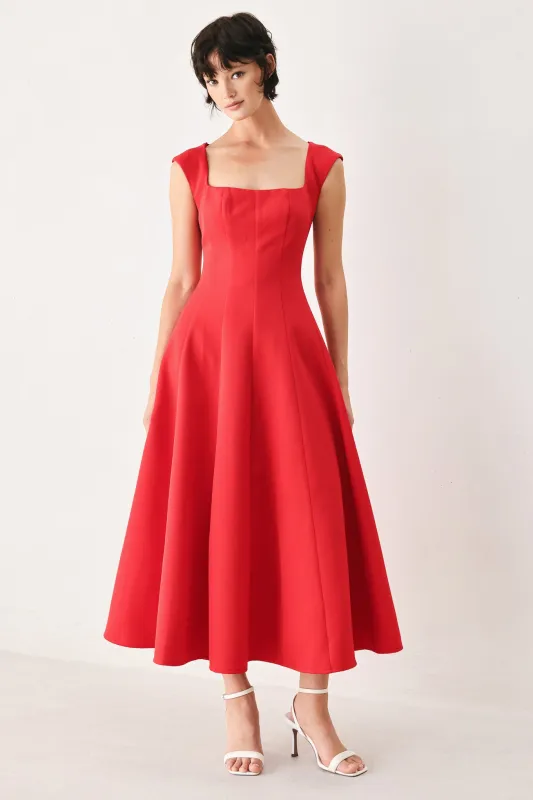 Scarlet Romance Woven Midi Dress made by Flying Tomato