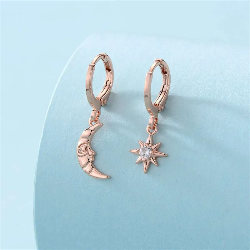 Cubic Zirconia & Rose Goldtone Sun Moon Huggie Earrings made by Zulily