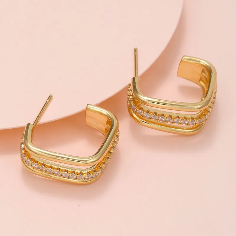 Cubic Zirconia & Goldtone Square Huggie Earrings made by Zulily