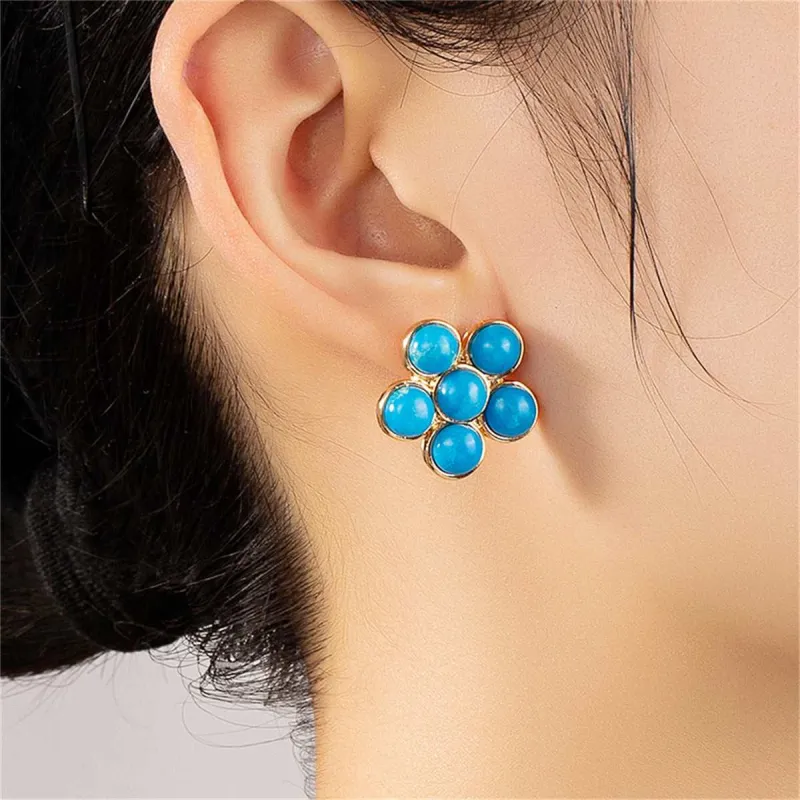 Turquoise & Goldtone Flower Stud Earrings made by Zulily