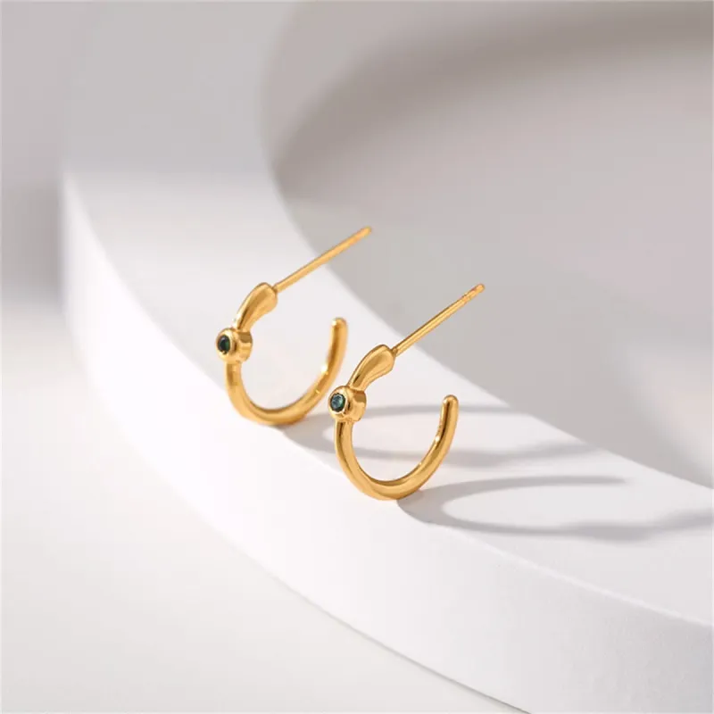 Green Cubic Zirconia & Goldtone Huggie Earrings made by Zulily