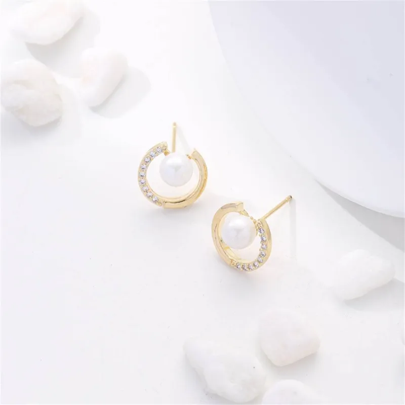 Cubic Zirconia & Pearl Goldtone Round Stud Earrings made by Zulily